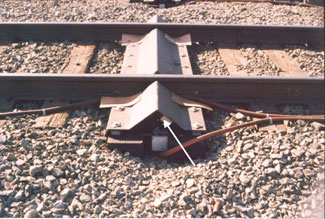 Figure 15 - End view of impactor style of DED showing location of one of the accelerometers on the underside of the strike plate